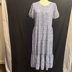 J. Crew Blue and White Floral Midi Dress 8